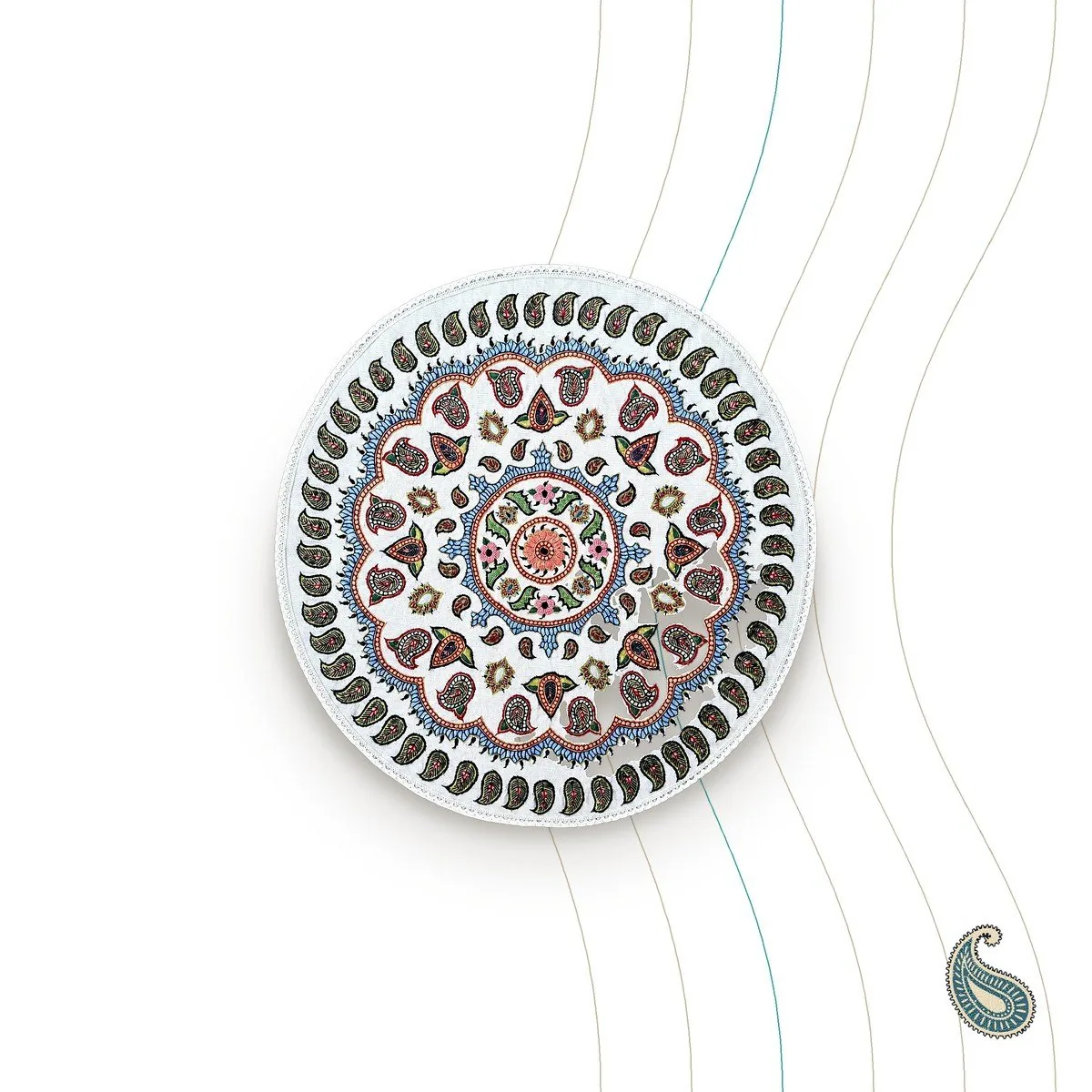 Hand-embroidered wool doily